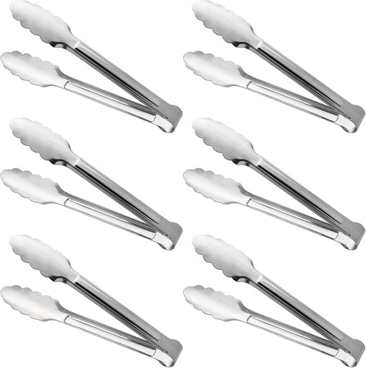 Serving Tongs, Stainless Steel Kitchen Cooking Food Buffet Mini Salad Appetizer Tong Small 6 Pack 7 Inch