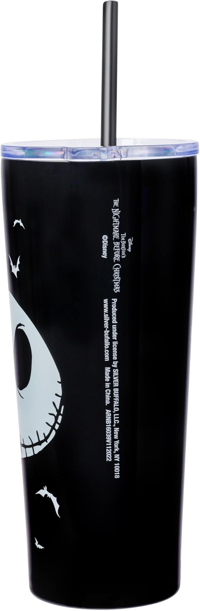 Silver Buffalo Disney Tim Burton's Nightmare Before Christmas Jack Skellington “Seriously Spooky” Double Walled Stainless Steel Tumbler With Straw, 22 Ounces