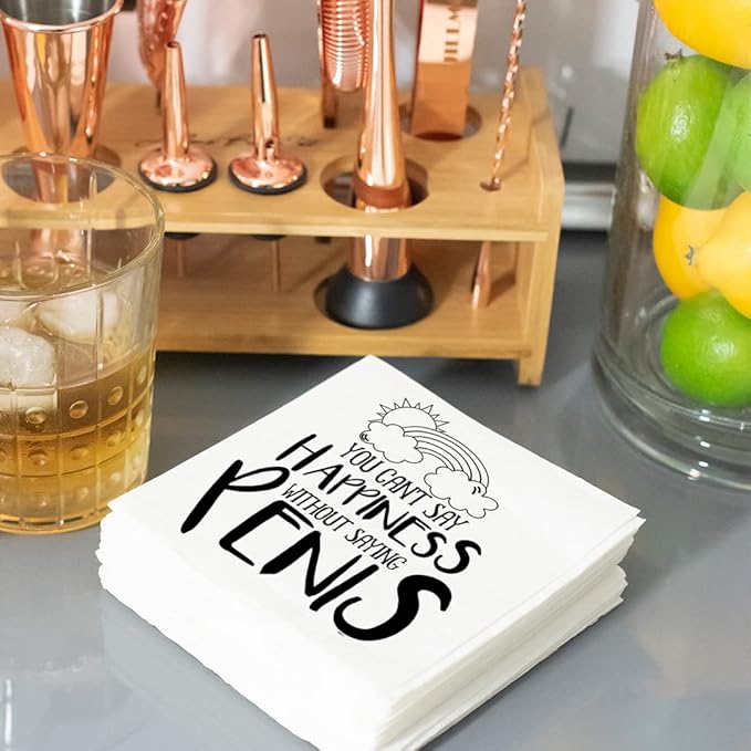 Twisted Wares - Funny Cocktail Napkins - YOU CAN'T SAY HAPPINESS WITHOUT SAYING P*NIS - Boutique Cocktail Napkins - Perfect for any Celebrations 5"X5" (20 Pack)