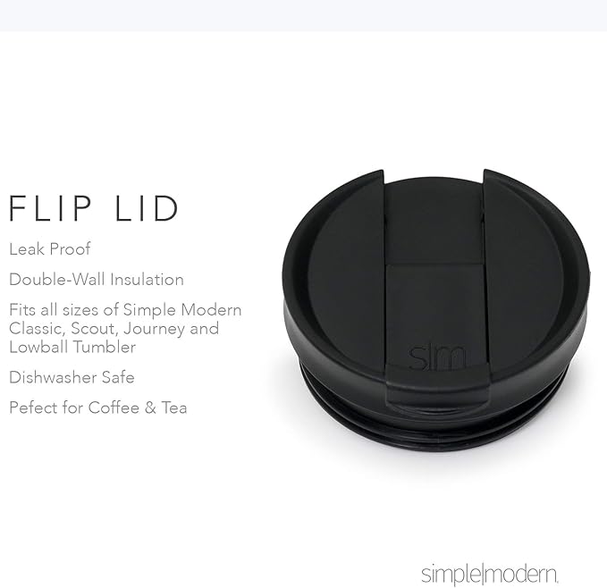 Simple Modern Tumbler Flip Lid | (Reusable Replacement Lid Only) *ONLY Fits Stainless Steel Classic, Journey, Scout Travel | Classic Collection | Midnight Black