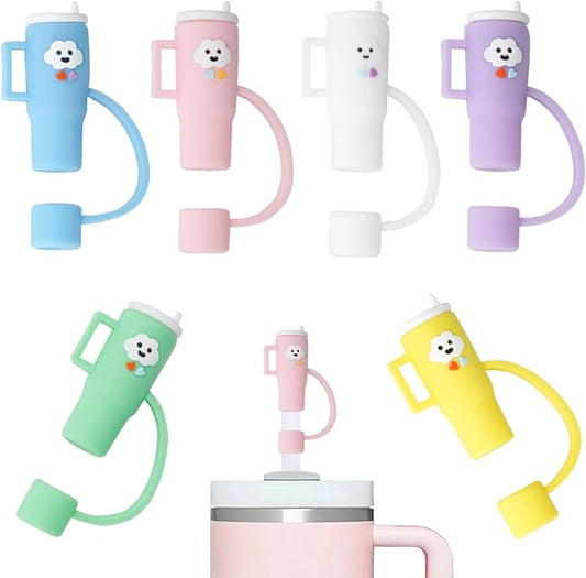 6 Pcs Lovely Cup Straw Covers Cap Toppers Compatible with Stanley 30&40 oz Tumbler Cups,Reusable Cute Silicone Straw Tips Lids Protectors for 0.4 in/10mm Stanley Cups Straws Accessories