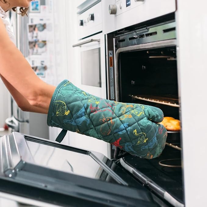 Oven Mitts Cotton Fashion Cute Farm Cattle Design 1pair Heat Resistant Oven Gloves Safe Cooking Baking Grilling Barbecue Machine Washable Pot Holders (Farm Cattle)