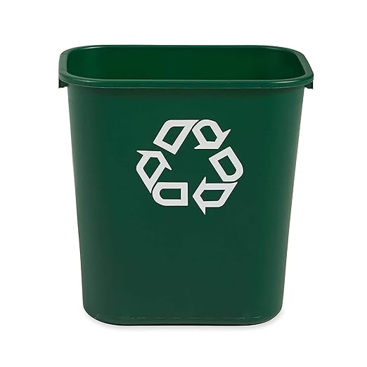Rubbermaid Commercial Products Deskside Recycling Can, 7-Gallon/28-Quart, Green Recycling Symbol, Plastic, for Bedroom/Bathroom/Office, Fits Under Desk/Sink/Cabinet, Pack of 12