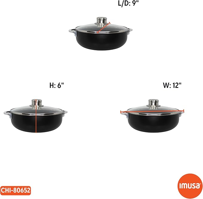 IMUSA 3.2Qt Bistro Ceramic Nonstick Caldero/Dutch Oven with Glass Lid, Black