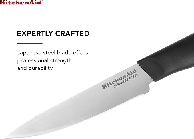 KitchenAid Classic Fine-Edge Utility Knife with Custom-Fit Blade Cover, 4.5-inch, Sharp Kitchen Knife, High-Carbon Japanese Stainless Steel Blade, Black