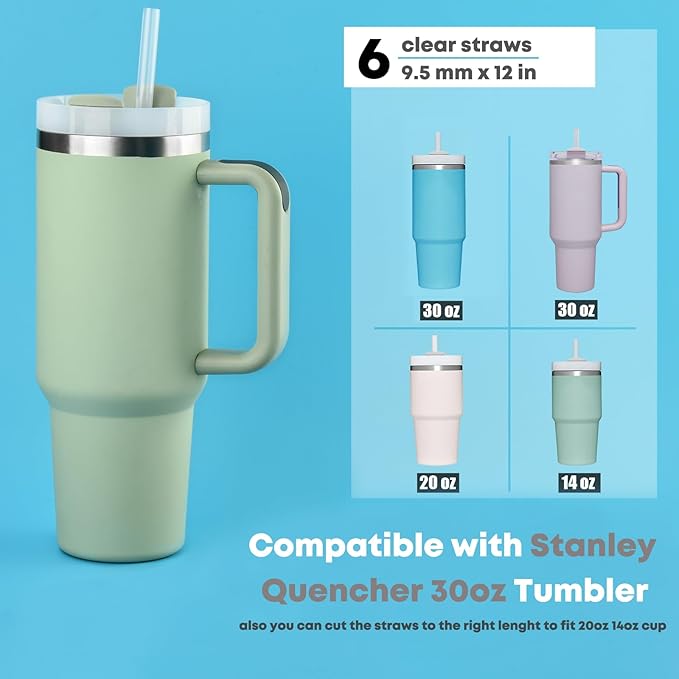 ALINK Clear Replacement Straws for Stanley 30 oz Tumbler, DISHWASHER SAFE, 6 Pack Reusable Plastic Straws Compatible with 30oz Stanley Adventure Quencher Cups, Plus Brush