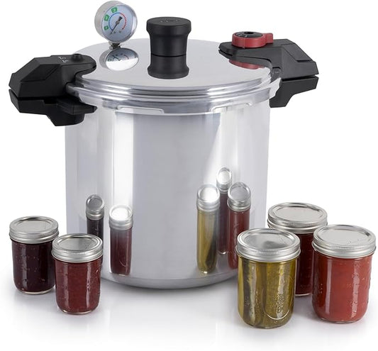T-fal Pressure Cooker Aluminum Pressure Canner, 22 Quart, 3 PSI Settings, Cookware, Pots and Pans, Large Capacity, Cooling Racks, Recipe Booket, Canning Vegetables, Meats, Poultry, Seafood, Silver