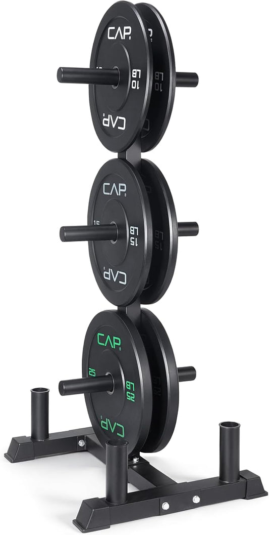 CAP Barbell 2-Inch Olympic Bumper Plate Weight Set with 6 Post Rack | 100-370 lbs | Multiple Options