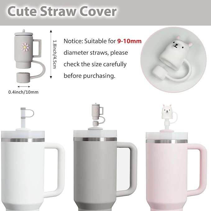 Stanley Cup Accessories Set Including 6 Pcs Silicone Spill Proof Stopper, 2 Pcs Straw Cover Cap for 9-10 mm Straws, 1 Pcs Silicone Boot for Stanley Cup 40oz & 30oz Tumbler (Ash)