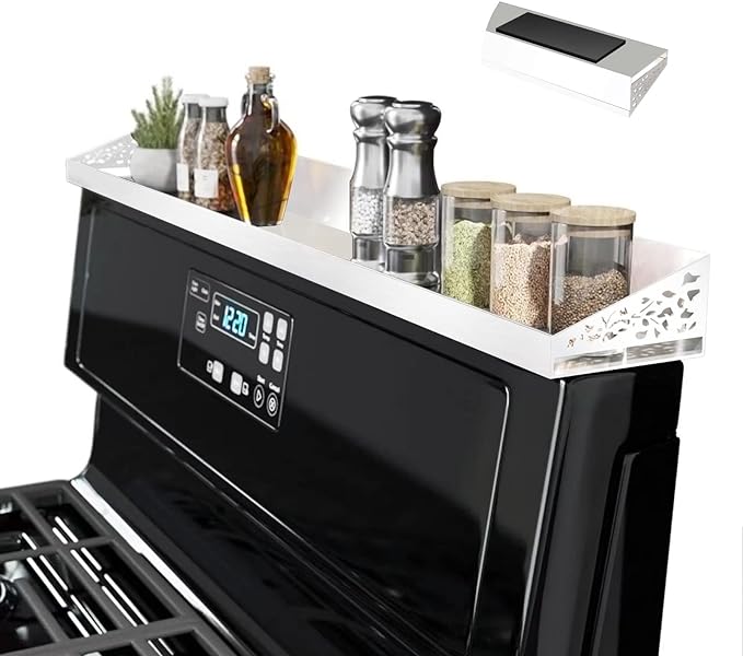 30" Magnetic Stove Top Shelf – Magnetic White Spice Rack and Seasoning Organizer – Kitchen Shelf for Back of Stove – Over Stove Storage Organizer