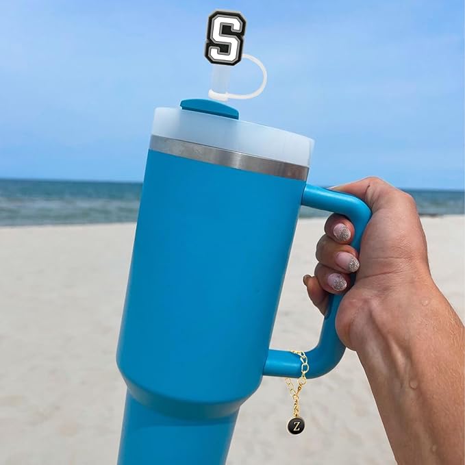 （2+2）2PCS Straw Cover for Stanley Cup 30&40 Oz 10mm Straw Topper with 2PCS Stanley Cup Accessories Letter Charms Name ID Initial Letter Handle Personalized Charm For Stanley Tumbler (Letter N)
