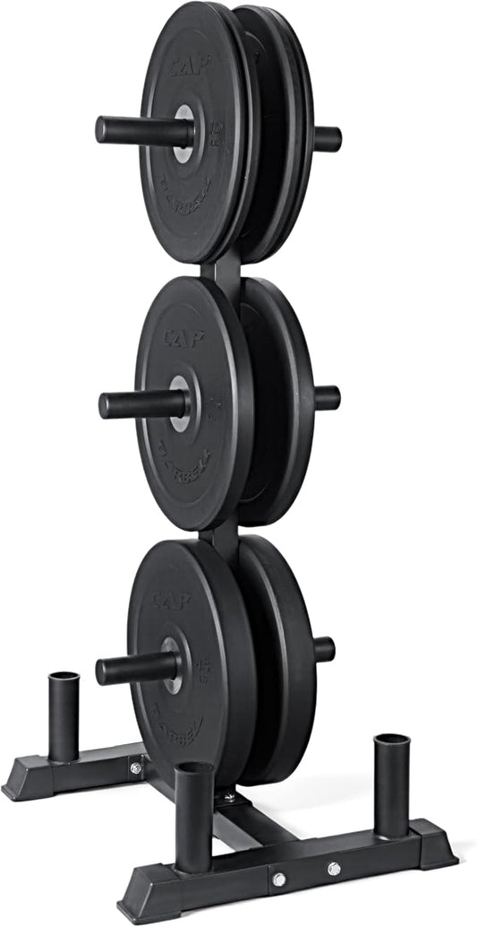 CAP Barbell 2-Inch Olympic Bumper Plate Weight Set with 6 Post Rack | 100-370 lbs | Multiple Options