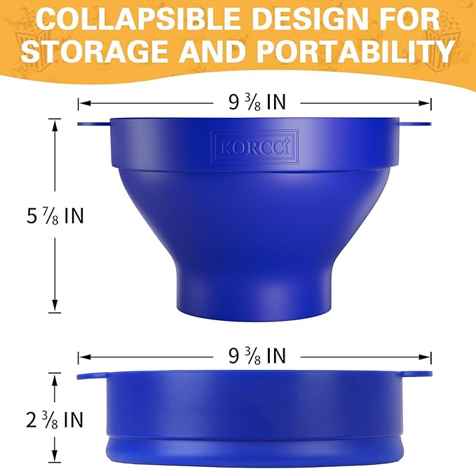 The Original Korcci Microwaveable Silicone Popcorn Popper, Microwave Popcorn Popper, Collapsible Microwave Popcorn Maker Bowl, No Oil Required, Use In Microwave, Dishwasher Safe (Blue+Red)