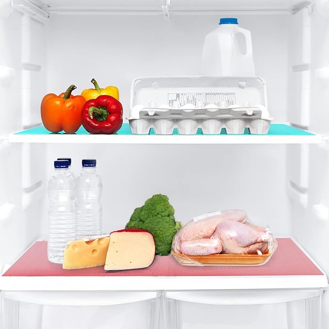 11 PCS Refrigerator Mats, EVA Refrigerator Liners for Shelves Washable Can Be Cut Fridge Shelf Liner Waterproof Fridge Pads Mat Drawer Table Placemats, Pink/3 Green/4 Blue/4