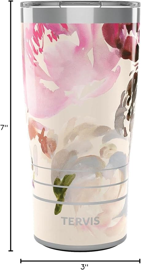 Tervis Traveler Kelly Ventura Floral Collection Triple Walled Insulated Tumbler Travel Cup Keeps Drinks Cold & Hot, 20oz - Stainless Steel, Posy