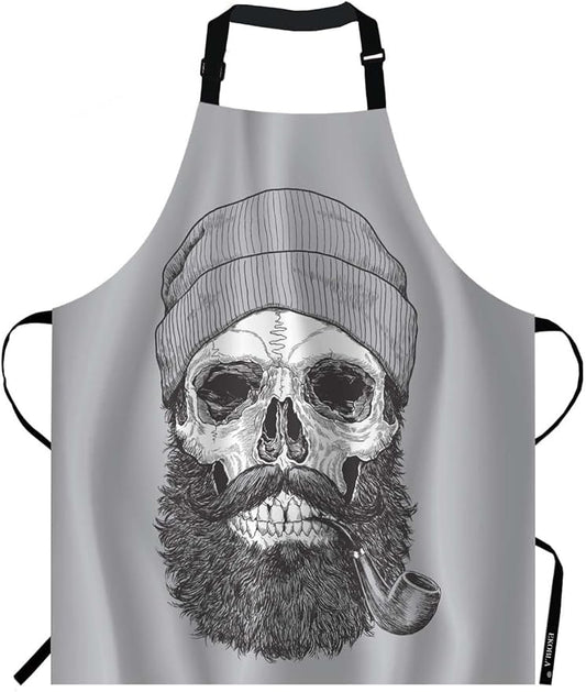 EKOBLA Skull Aprons Sailor Sea Captain Hipster Pipe Beard Skeleton Man Dead Waterproof Resistant Chef Cooking Kitchen BBQ Adjustable Aprons for Women Men 27x31 Inch