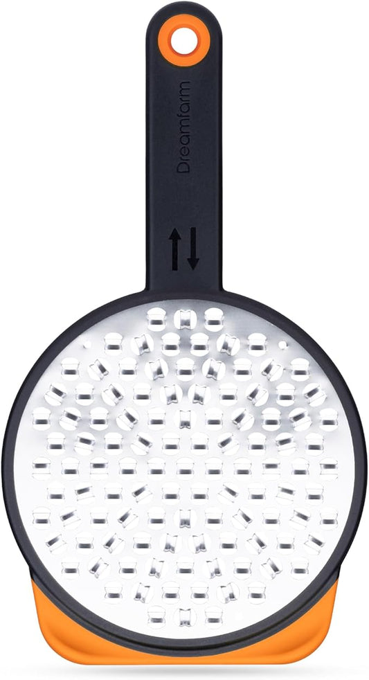 Dreamfarm Ograte Two-Sided Coarse Food & Vegetable Speed-Grater with Non-Slip Bowl Hook & Foot - 6mm Coarse Grater, Orange