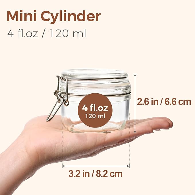 ComSaf 4oz Small Airtight Glass Jars Set of 12 with Lids Food Storage Jar Round, Mason Jar, Mini Storage Container with Clear Preserving Seal Wire Clip Fastening for Kitchen Canning, Jam, Spice, Honey