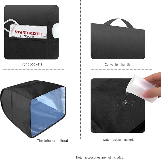Stand Mixer Dust-proof Cover for KitchenAid Mixer，Multi Pockets for Various Kitchen Appliance Accessories，Water-resistant，Easy Cleaning (Black(New style), Fit for Tilt Head 4.5-5 Quart)
