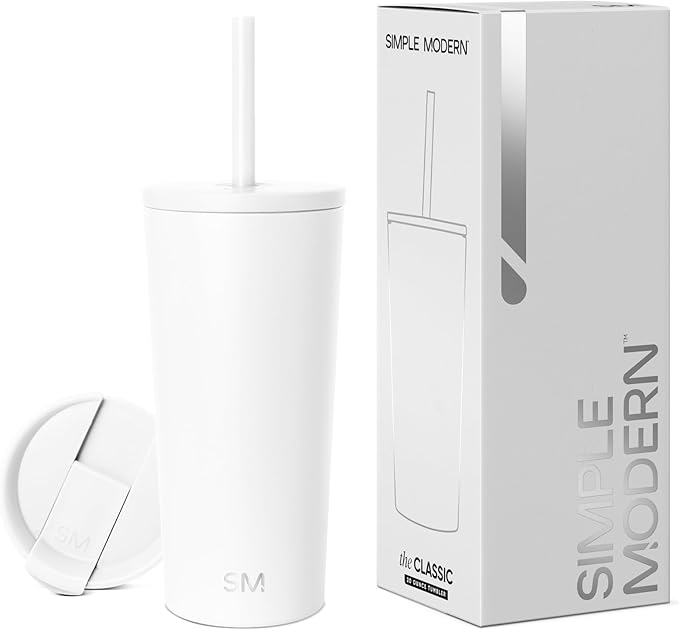 Simple Modern Insulated Tumbler with Lid and Straw | Iced Coffee Cup Reusable Stainless Steel Water Bottle Travel Mug | Gifts for Women Men Her Him | Classic Collection | 20oz | Winter White