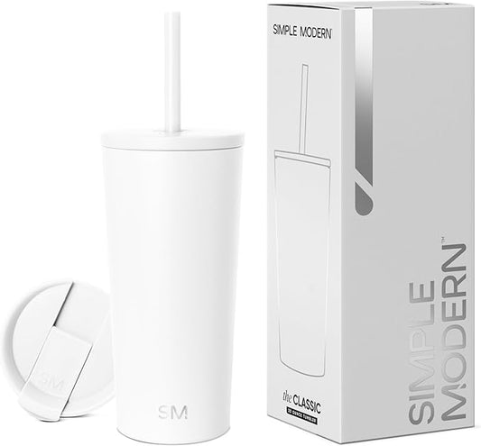 Simple Modern Insulated Tumbler with Lid and Straw | Iced Coffee Cup Reusable Stainless Steel Water Bottle Travel Mug | Gifts for Women Men Her Him | Classic Collection | 20oz | Winter White