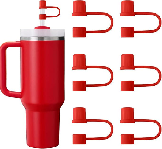 6PCS Silicone Straw Covers Cap Compatible with Stanley Cup 30-40 oz Tumbler with Handle 10mm Straw Toppers Reusable Cover for Stanley Cup Accessories（Red）
