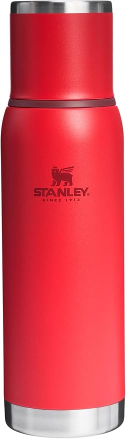 Stanley Adventure-To-Go Vacuum Bottle 1.1 qt | Wide Mouth with Leakproof Cup Lid | Keep Drinks Hot or Cold | Packable for Travel | Insulated Stainless Steel Thermal Bottle | BPA-Free | Chili Red