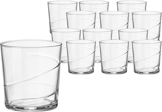 Bormioli Rocco Bodega Swirl Negroni Glasses - Set of 12, 12 Oz. Spiral Design Tumblers with Reinforced Secure Edge Rims - Durable Drinkware for Cocktails - Made in Italy, Dishwasher Safe