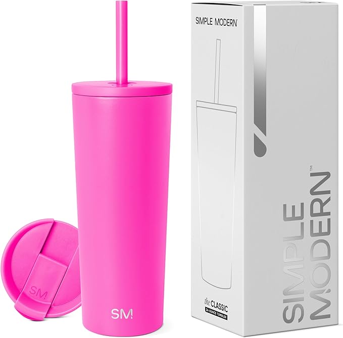 Simple Modern Insulated Tumbler with Lid and Straw | Iced Coffee Cup Reusable Stainless Steel Water Bottle Travel Mug | Gifts for Women Men Her Him | Classic Collection | 24oz | Raspberry Vibes