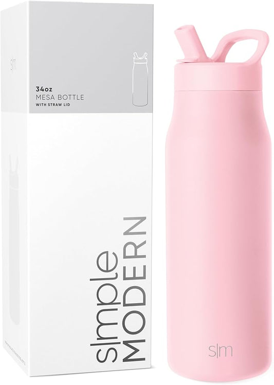 Simple Modern Water Bottle with Straw lid | Insulated Stainless Steel Thermos | Reusable Travel Water Bottles for Gym & Sports | Leak Proof & BPA Free | 34oz, Blush