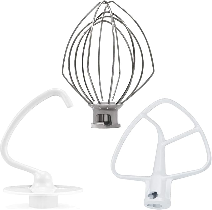 3 Pieces Stand Mixers Repair Set for Kitchen Tilt-Head Stand Mixers K45DH Dough Hook K45B Coated Flat Blade Paddle K45WW Wire Whip Compatible with kitchen aid Mixers Accessories by AMI PARTS