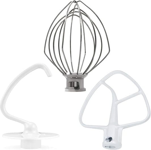 3 Pieces Stand Mixers Repair Set for Kitchen Tilt-Head Stand Mixers K45DH Dough Hook K45B Coated Flat Blade Paddle K45WW Wire Whip Compatible with kitchen aid Mixers Accessories by AMI PARTS
