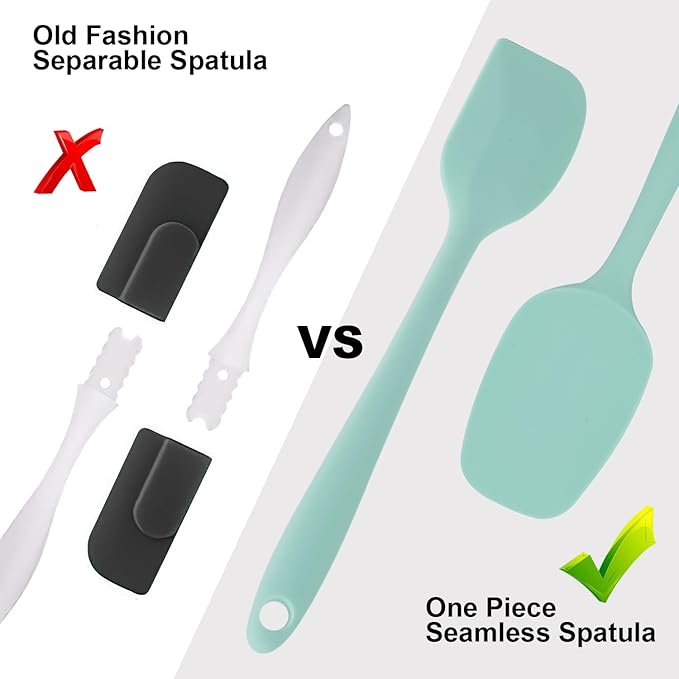 Silicone Spatulas Set, Rubber Spoon Spatula Heat Resistant Spoonula One Piece Design Seamless Spatula Non-Stick Scrapers Baking Mixing Tool (Light Green)