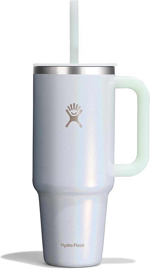 Hydro Flask 40 Oz Travel Tumbler with Handle, Lid and Straw - Insulated Stainless Steel in 40 Oz Glimmer Blue