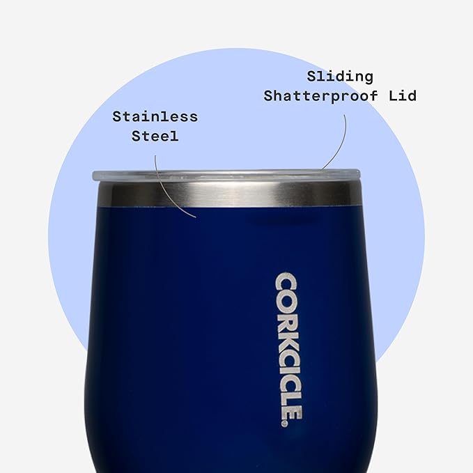 Corkcicle Stemless Wine Tumbler - Keeps Drinks Cold for 6 Hours - Triple-Insulated Stainless Steel - Non-Slip Base - Summer Drinkware Gift - Keeps Drinks Ice Cold - 12 oz - Gloss Midnight Navy