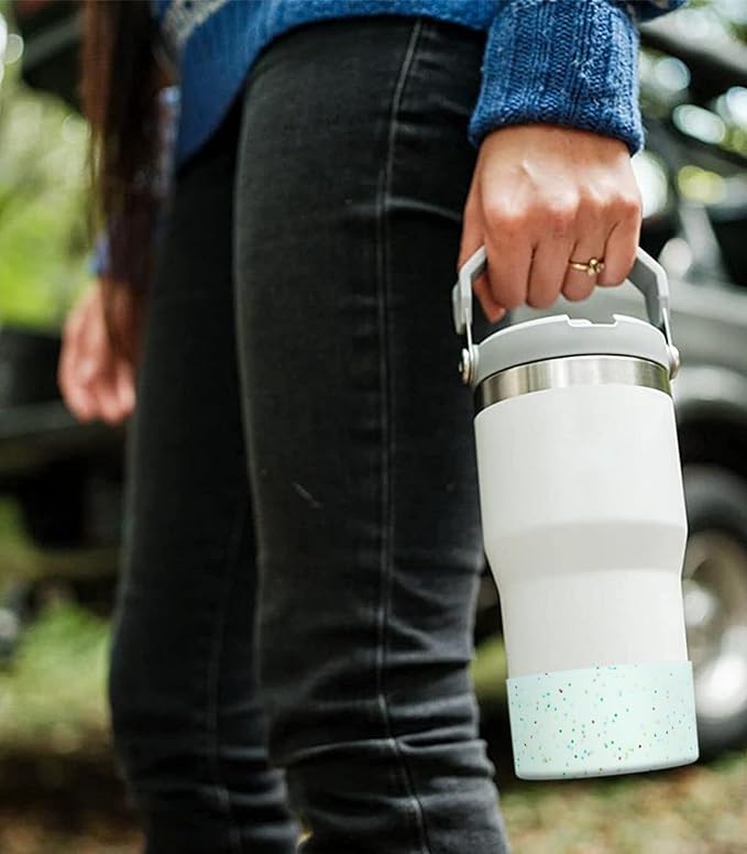 Upgrade 2PCS Protective Silicone Boot Bumper for Stanley Quencher Adventure 40oz 30oz IceFlow 20oz 30oz Tumbler, Water Bottle Bottom Sleeve Cover Accessories for Stanley Mug Cup(Glitter Color)