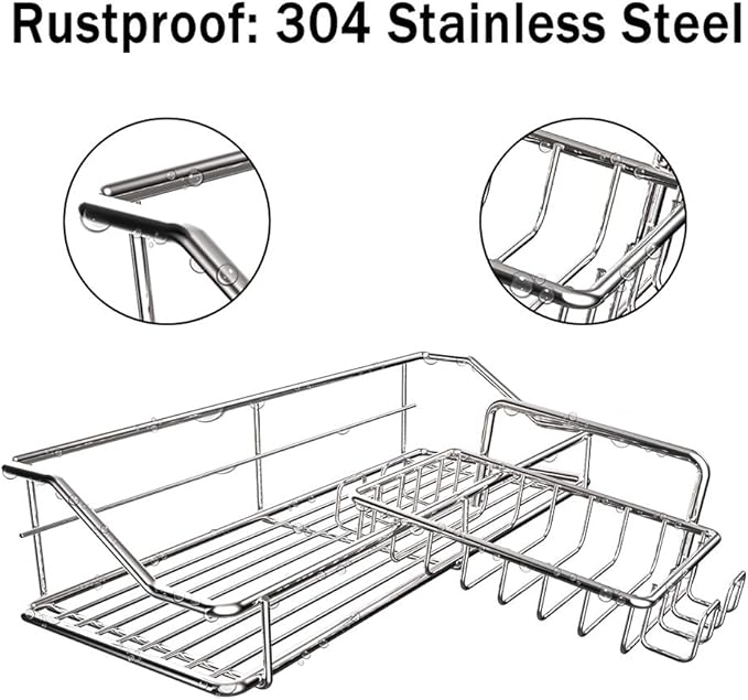Nieifi Shower Caddy Shelf with Hooks Storage Rack Organizer Adhesive Stainless Steel without Drilling for Bathroom, Lavatory, Washroom, Restroom, Shower, Toilet, Kitchen (Sliver, 3 Pack)