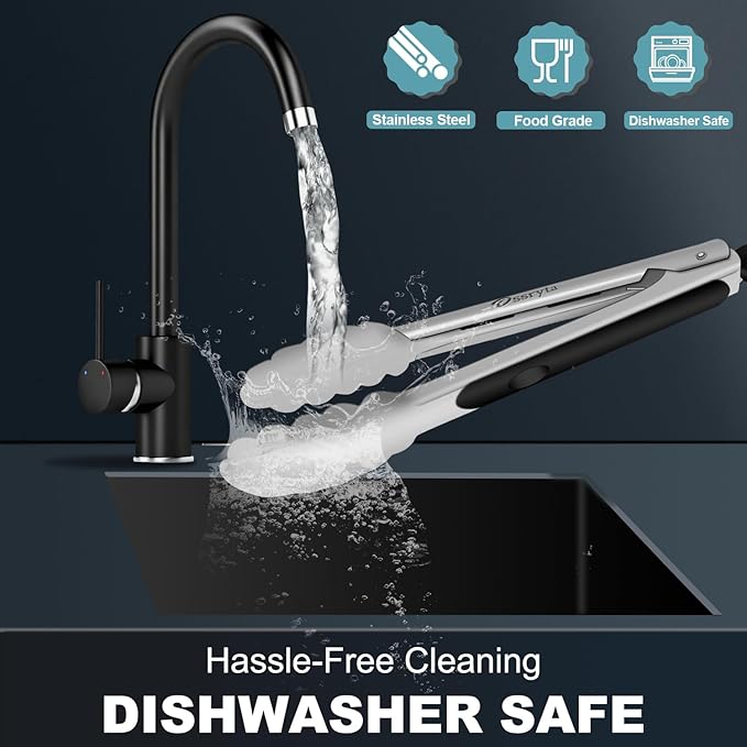 Stainless Steel Small Tong for Cooking - Mini 7 Inch Locking Tongs, Heat Resistant to 600°F, Food Grade Kitchen Metal Tong for Food, Salad, Pasta, Steaks, Vegetables - Dishwasher Safe