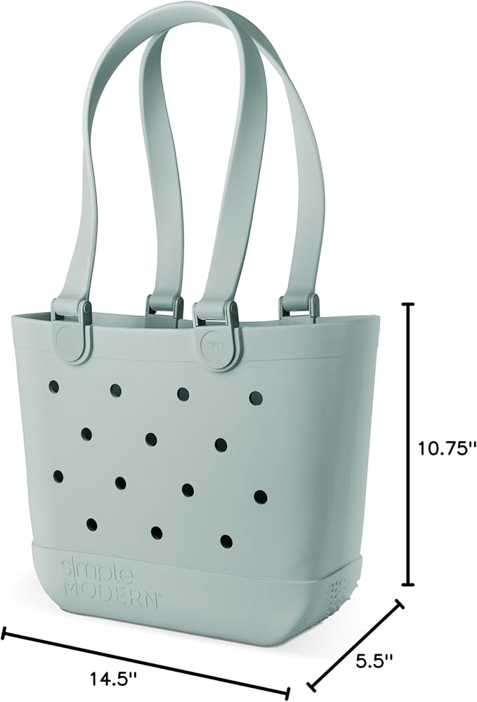 Simple Modern Medium Beach Bag | Waterproof Getaway Rubber Tote with Zipper Pocket for Travel, Pool, Boat, Groceries, Sports | Sea Glass Sage