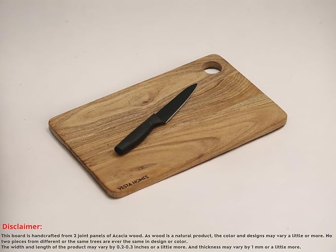 Vesta Homes Wooden Chopping Board, Cutting Board, Serving Tray for Kitchen Vegetables, Fruits & Cheese | Natural Acacia Wood | Natural Color, 35x21.5x1.5 cm | Handcrafted in India