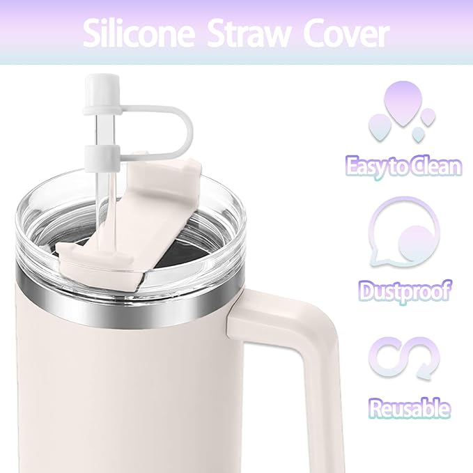 Straw Covers Cap Compatible with Stanley Cup 30-40 oz Tumbler with Handle Reusable Silicone Straw Toppers 10mm Lid Cover for Stanley Cup Accessories （8 Colors）