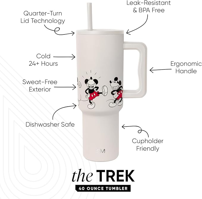 Simple Modern Disney 40 oz Tumbler with Handle and Straw Lid | Insulated Reusable Stainless Steel Water Bottle Travel Mug | Gifts for Women Men Him Her | Trek Collection | 40oz | Mickey Mouse Dances