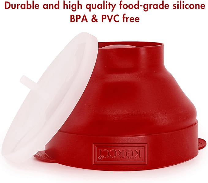 The Original Korcci Microwaveable Silicone Popcorn Popper, Microwave Popcorn Popper, Collapsible Microwave Popcorn Maker Bowl, No Oil Needed, Use In Microwave, Dishwasher Safe (Cherry)