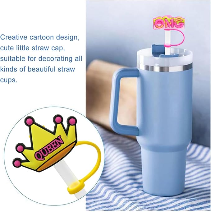 Straw Cover Cap for Stanley Cup,Straw Topper Compatible for 30&40 Oz Tumbler with Handle,10mm 0.5in Dust-Proof Reusable Straw Tips Lids,Straw Tip Covers for Christmas Gifts
