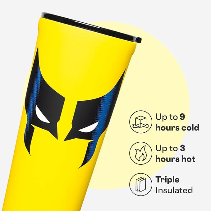 Corkcicle Disney Tumbler - Triple-Insulated Stainless Steel - Keeps Drinks Cold 9 Hours - Spill-Proof Lid - Reusable - Summer Drinkware Gift - Keeps Drinks Ice Cold - 24 oz - Wolverine