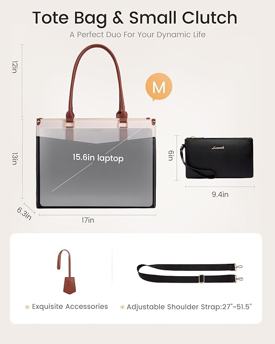 LOVEVOOK Laptop Lunch Bag for Women 15.6 Inch, Waterproof Tote Purse - Image 6