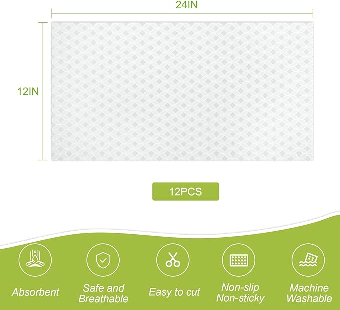 Cooyes 12 PCS Refrigerator Liners, 12" x 24" Non-Slip Fridge Liners Strong Absorbent Washable Non-Adhesive, Refrigerator Shelf Liners and Mats for Shelves, Drawers, Kitchen Cabinets(Gray Slate)