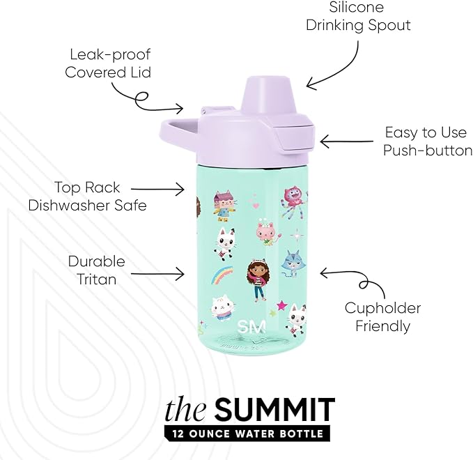 Simple Modern Gabby's Dollhouse Kids Tritan Plastic Summit Water Bottle | 12 oz BPA-Free Cup with Covered Leak Proof Straw Lid for Girls, Toddlers | Gabby's Friends