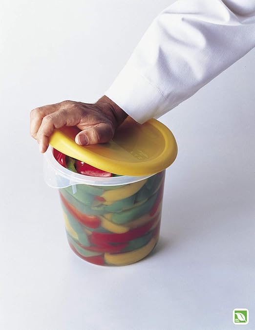 Rubbermaid Commercial Products Plastic Round Food Storage Container with Handle, 4 Quart, Yellow, High Temperature Range Food Organization for Wet/Dry Food in Kitchen/Restaurants/Cafeteria