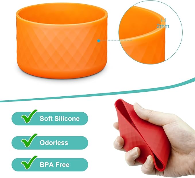 Upgrade 2PCS Protective Silicone Boot Bumper for Stanley Quencher Adventure 40oz 30oz IceFlow 20oz 30oz Tumbler, Water Bottle Bottom Sleeve Cover Accessories for Stanley Mug Cup(Orange)